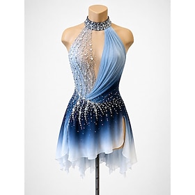 Figure Skating Dress Women's Ice Skating Dress Lake Blue Patchwork Open Back St…