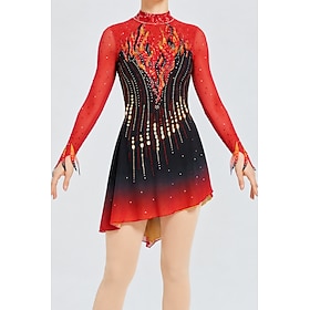 Figure Skating Dress Women's Ice Skating Dress Blackred Patchwork Open Back Str…