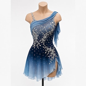 Figure Skating Dress Women's Ice Skating Dress Lake Blue Patchwork Open Back St…