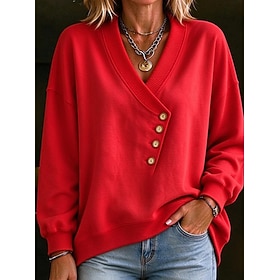 Women's Mock Two-Piece Sweater Pullover Sweater Jumper Elegant Vacation Vintage Solid Color V Neck Patchwork Long Sleeve Long Tops Knit Daily Home Work Red Spr