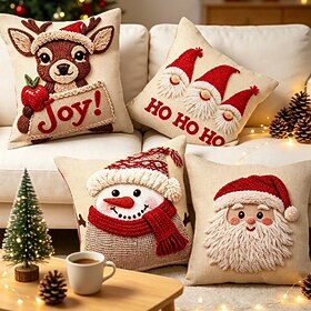 Christmas Throw Pillow Covers Santa Claus Snowman Reindeer Gnome Printed Decorative Cushion Case Hidden Zipper Holiday Pillow Cover Shell Set for Couch Sofa Be