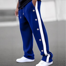 Men's Sweatpants Trousers Straight Leg Sweatpants Drawstring Elastic Waist Side Button Color Block Plain Comfort Soft Daily Outdoor Going out Fashion Casual Bl