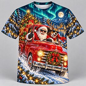 Christmas Men's Santa Claus T Shirt Short Sleeve T shirt 3D Print Crew Neck Shirt Daily Designer Artistic Vacation Party Street Blue All Seasons Clothing Appar