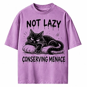 Men's Cat Funny Slang Heavyweight T-shirt Short Sleeve T shirt DTG Crew Neck Shirt Fashion Daily Retro Vintage Street Holiday Light Purple Spring  Summer Cloth