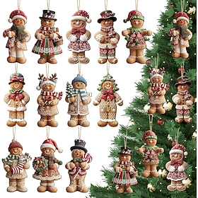 36 Pcs Christmas Gingerbread Man Tree Ornaments Wooden Hanging Decor Cute Gingerbread Hanging Decoration, DIY Ginger Bread Man Crafts Pendant, for Xmas Tree Wi