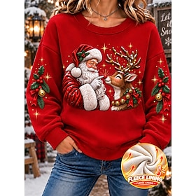 Christmas Women's Sweatshirts Santa Claus Christmas Warm Active Fashion Long Sleeve Crew Neck Regular Tops Casual Home Party Evening Wear White Black Red Green