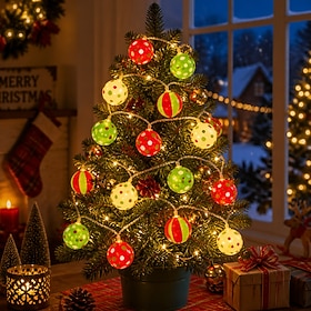 Christmas Decoration Fairy Lights, Colorful Polka Dot  Striped Christmas Ball String Lights for Indoor Holiday Decor, Fireplace Mantel, Staircase, Bedroom, Win