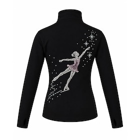Figure Skating Fleece Jacket Women's Ice Skating Jacket Top Black Patchwork Stretchy Training Competition Skating Wear Crystal / Rhinestone Long Sleeve Ice Ska
