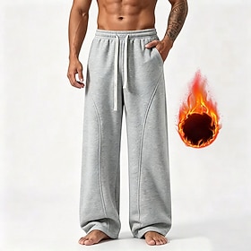 Men's Sweatpants Fleece Pants Trousers Winter Pants Straight Leg Sweatpants Drawstring Pocket Elastic Waist Plain Comfort Soft Daily Outdoor Holiday Fashion Cl