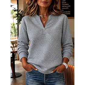Mulheres Jaquetas texturizadas camisolas Zip Up Geométrica Moderno Casual Manga Longa Meio Zíper Tops regulares casamento na praia Casual Casa Branco Preto Cin