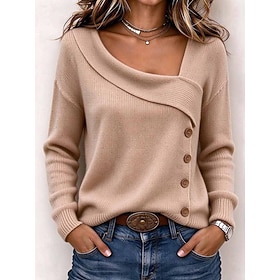 Women's Mock Two-Piece Sweater Pullover Sweater Jumper Elegant Vacation Vintage Solid Color Square Neck Patchwork Long Sleeve Long Tops Knit Daily Home Work Kh
