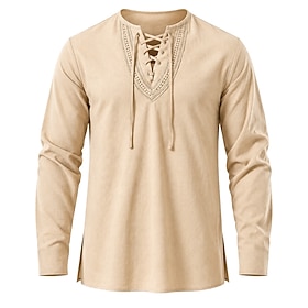 Retro Vintage Medieval Renaissance Shirt Long Sleeves Viking Ranger Peasant Lace up Fancy Dress Men's Pirate Fantasy Carnival Masquerade Performance Renaissanc