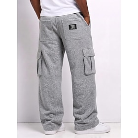 Men's Cargo Sweatpants Trousers Straight Leg Sweatpants Drawstring Elastic Waist Multi Pocket Plain Comfort Full Length Daily Outdoor Streetwear Fashion Casual