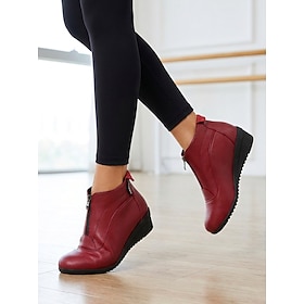 Women's Wedge Heel Dance Ankle Boots – Ballroom Dance Boots with Rubber Sole, Comfortable Front Zip-Up Practice Shoes for Latin, Salsa, Tango, Swing, Dance Tra
