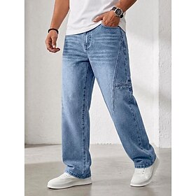 DenimTone Men's Trousers 100% Cotton Denim Pants Garment Dyed Casual Pants Pocket Elastic Waist Straight Leg Plain Comfort Comfortable Full Length Casual Daily