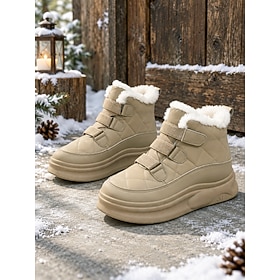 Women's Quilted Platform Snow Boots – Warm Fur Lined Ankle Boots with Adjustable Hook and Loop Straps, Comfortable Casual Winter Shoes for Outdoor Walking, Tra