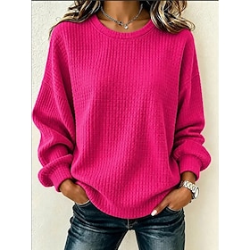 Women's Waffle Sweatshirts Textured Pullover Sweatshirt Zip Up Patchwork Plain Fashion Sportswear Casual Long Sleeve Crew Neck Regular Tops Casual Street Daily