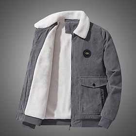 Men's Winter Coat Corduroy Jacket Fleece Jacket Casual Jacket Daily Outdoor Thermal Warm Pocket Full Zip Fall Winter Solid Color Streetwear Sports  Outdoors Tu