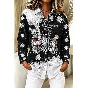 Christmas Women's Shirt Snowman Christmas Tree Snowflake Vacation Vintage Daily Long Sleeve Shirt Collar Regular Tops Casual Daily Streetwear Black Summer Spri