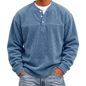 Men's Corduroy Shirt Waffle Henley Shirt Long Sleeve Henley Fall  Winter Fall Autumn Solid Color Traditional / Vintage Casual Textured Casual Home Outdoor Ligh