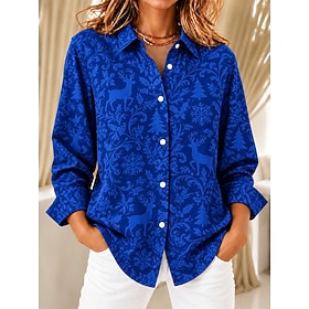 Women's Shirt Blouse Patchwork Buttons Print Ombre Floral Graphic Bohemia Vacation Vintage Long Sleeve Shirt Collar Regular Tops Casual Daily Blue Black Red Gr
