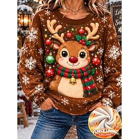 Christmas Women's Sweatshirts Graphic Santa Claus Christmas Warm Active Fashion Long Sleeve Crew Neck Regular Tops Casual Home Party Evening Wear Blue Red Dark