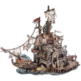 DIY Pirate Ship Model Building Kit, 3D Wooden Puzzle Ghost Pirate Ship with Detailed Deck and Sails, Nautical Craft Construction Kit for Adults, Collectible Di