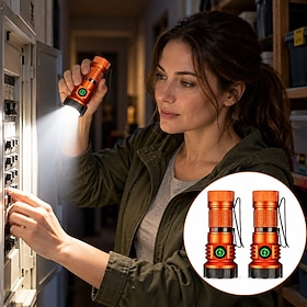2-Pack Rechargeable LED Flashlight with Magnetic Tail, Pocket Clip, Waterproof Mini Torch, USB-C Charging, Portable Handheld Flashlight for Camping, Hiking, Em