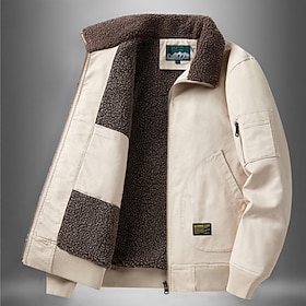 Men's Winter Coat Bomber Jacket Fleece Jacket Casual Jacket Daily Outdoor Thermal Warm Pocket Full Zip Fall Winter Plain Streetwear Sports  Outdoors Turndown R