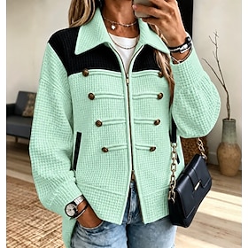 Women's Jacket Windproof Lightweight Patchwork Daily Color Block Casual Regular Turndown Long Sleeve Outerwear Light Gray Brown Green Spring Fall