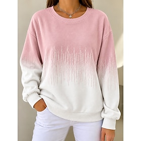 Women's Waffle Sweatshirts Sweatshirts Waffle Knit Tops Geometric Color Block Abstract Elegant Vintage Fashion Long Sleeve Crew Neck Regular Tops Casual Home W