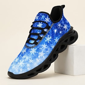 Men's Blue Snowflake Christmas Sneakers with All-Over Winter Print, Minimalist Festive Graphic Style and Sculpted Sole for Holiday Travel, Christmas Events and