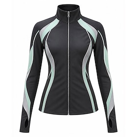 Figure Skating Top Women's Ice Skating Jacket Top Black Sliver Patchwork Stretchy Professional Training Competition Skating Wear Classic Crystal / Rhinestone L