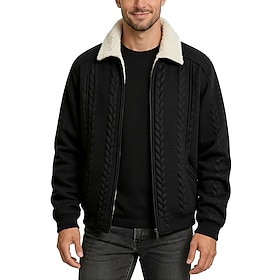 Men's Winter Coat Fleece Jacket Casual Jacket Daily Outdoor Thermal Warm Pocket Full Zip Fall Winter Solid Color Streetwear Sports  Outdoors Turndown Regular B