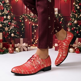 Men's Red Crocodile Embossed Oxford Dress Shoes Lace Up Low Heel Vintage Elegant Classic Formal Business Fashion Shoes for Christmas Party Holiday Wedding Banq