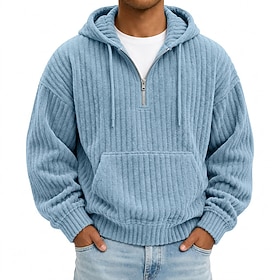 Men's Hoodie Corduroy Pullover Hoodie Sweatshirt Quarter Zip Hoodie White Khaki Wine Red Black Light Green Hooded Plain Textured Casual Daily Sports Outdoor S