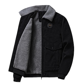 Men's Winter Coat Corduroy Jacket Fleece Jacket Casual Jacket Daily Outdoor Thermal Warm Pocket Full Zip Fall Winter Solid Color Streetwear Sports Outdoors Tu