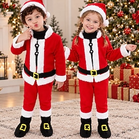 Set Christmas Costume Santa Suits Santa Claus Mrs. Claus Novelty Funny for Unisex Kid's Xmas New Year Christmas Eve Party Gift Giving Family Gathering Top Pant
