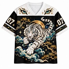 Men's Tiger Number Graphic T Shirt Short Sleeve T shirt 3D Print V Neck Shirt Sports Daily Casual Black / White Spring  Summer Clothing Apparel S M L XL 2XL 3X