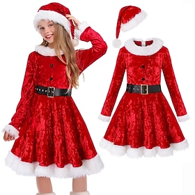 Set Christmas Dress Costume Christmas Dress Santa Claus Mrs. Claus Cute Novelty for Girls' Kid's Xmas New Year Christmas Eve Party Gift Giving Family Gathering