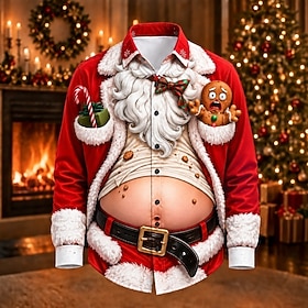 Christmas Men's Santa Claus Christmas Costume Button Up Shirt Casual Dress Shirt Long Sleeve Fashion Casual Vacation New Years Eve Shirts Summer Spring Fall Tu