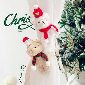 Cute Christmas Bell Curtain Clips Set Plush Santa Claus Snowman Doll Fastener Holdbacks with Jingle Bells Decorative Drape Tie Backs Clips for Sheer Curtains W
