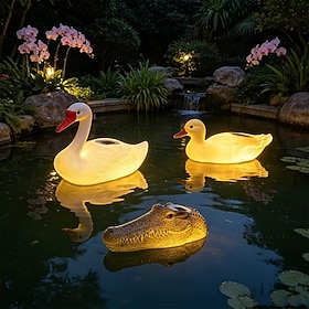 Outdoor Solar Power Floating Pond Light with Swan Duck Crocodile Figurines  Resin Suitable for Pool Fountain, Fish Tank, Garden Decor, Outdoor LED Lamp Warm Gl