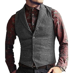 Herren Weste Gilet Outdoor Urlaub Party Hochzeit Mode Streetwear Frühling Herbst Knöpfe Polyester Atmungsaktivität Einfach Einreihig Revers Burgunderrot Marine