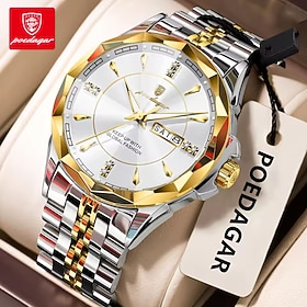 PODEGAR Men's Blue Dial Watch, Gold and Silver Tone Stainless Steel Bracelet, Luminous Hands, 3ATM Water Resistant Analog Wristwatch, Classic Business Casual D