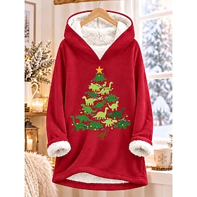 Christmas Women's Pullover Hoodie Sweatshirt Print Graphic Animal Christmas Tree Warm Fashion Modern Long Sleeve Hooded Regular Tops Casual Street Holiday Blue