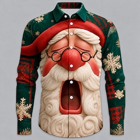 Christmas Men's Santa Claus Button Up Shirt Casual Dress Shirt Long Sleeve Fashion Casual Vacation Dailywear Summer Spring Fall Turndown Collared Shirts Dark b