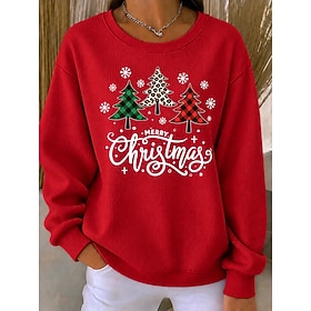 Christmas Women's Waffle Sweatshirts Graphic Christmas Tree Snowflake Elegant Warm Vintage Long Sleeve Crew Neck Regular Tops Casual Home Street Red Spring Fal