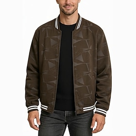 Men's Winter Coat Fleece Jacket Casual Jacket Daily Outdoor Thermal Warm Pocket Full Zip Fall Winter Geometric Streetwear Sports Outdoors Standing Collar Regu