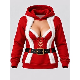Christmas Women's Pullover Hoodie Sweatshirt Exaggerated Graphic Santa Claus Elegant Punk Vintage Long Sleeve Hooded Regular Tops Casual Home Street Red Spring